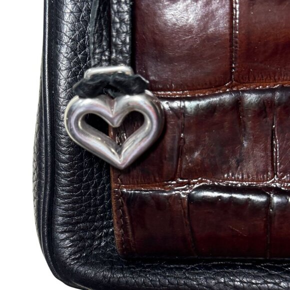 Vintage Brighton Brown & Black Embossed Leather Shoulder Bag With Heart Charm - Picture 3 of 10
